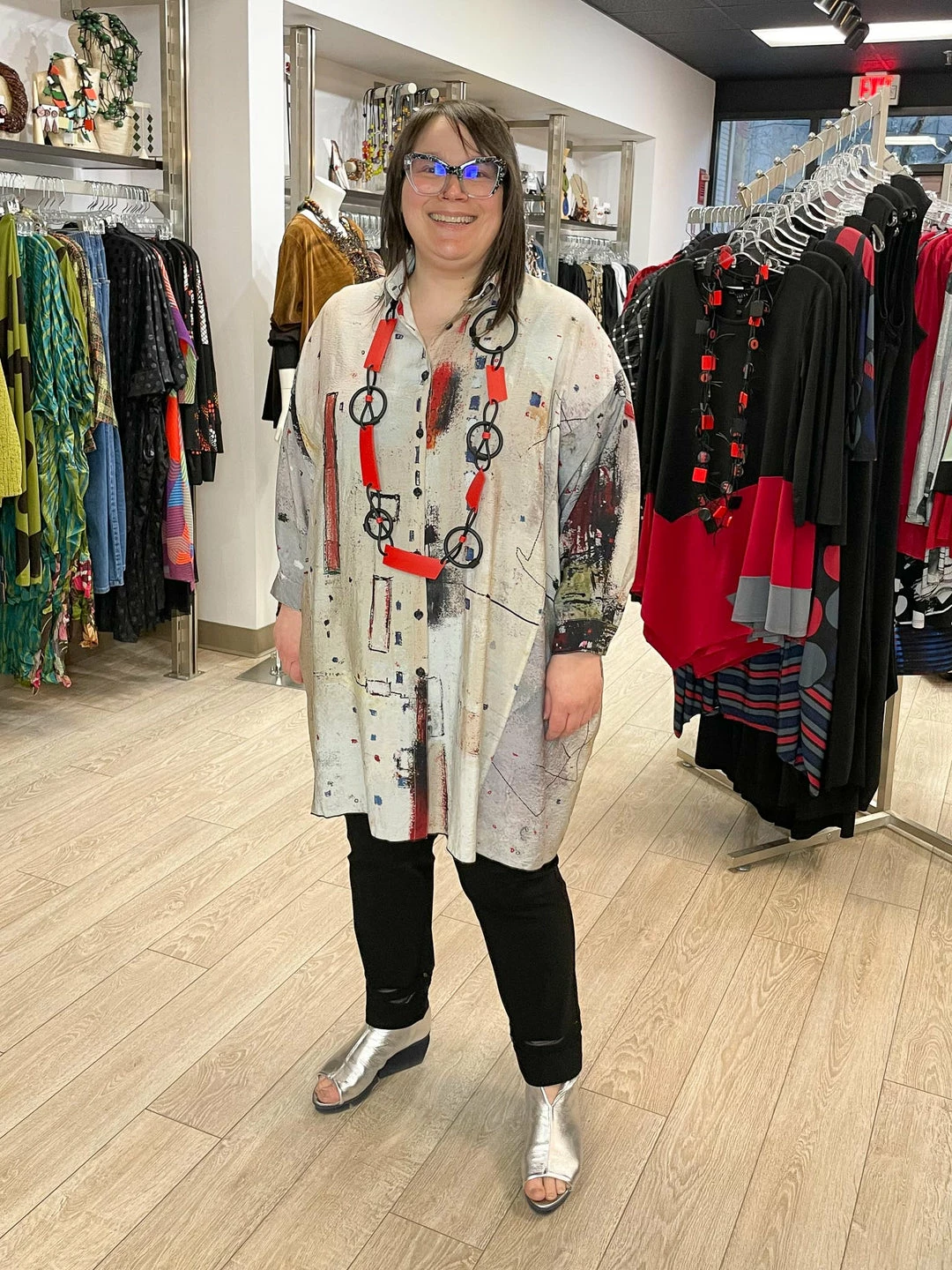 3 Potato Art Print Tunic Shirt , Cream/Red Multi 3 Potato