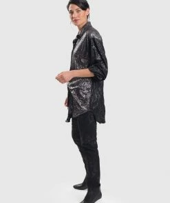 Alembika After Dark Leopard Shimmer Button Front Shirt Blouse, Multi