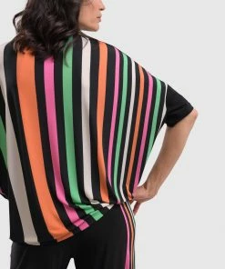 Alembika Bold Stripe Back Relaxed Top, Rainbow