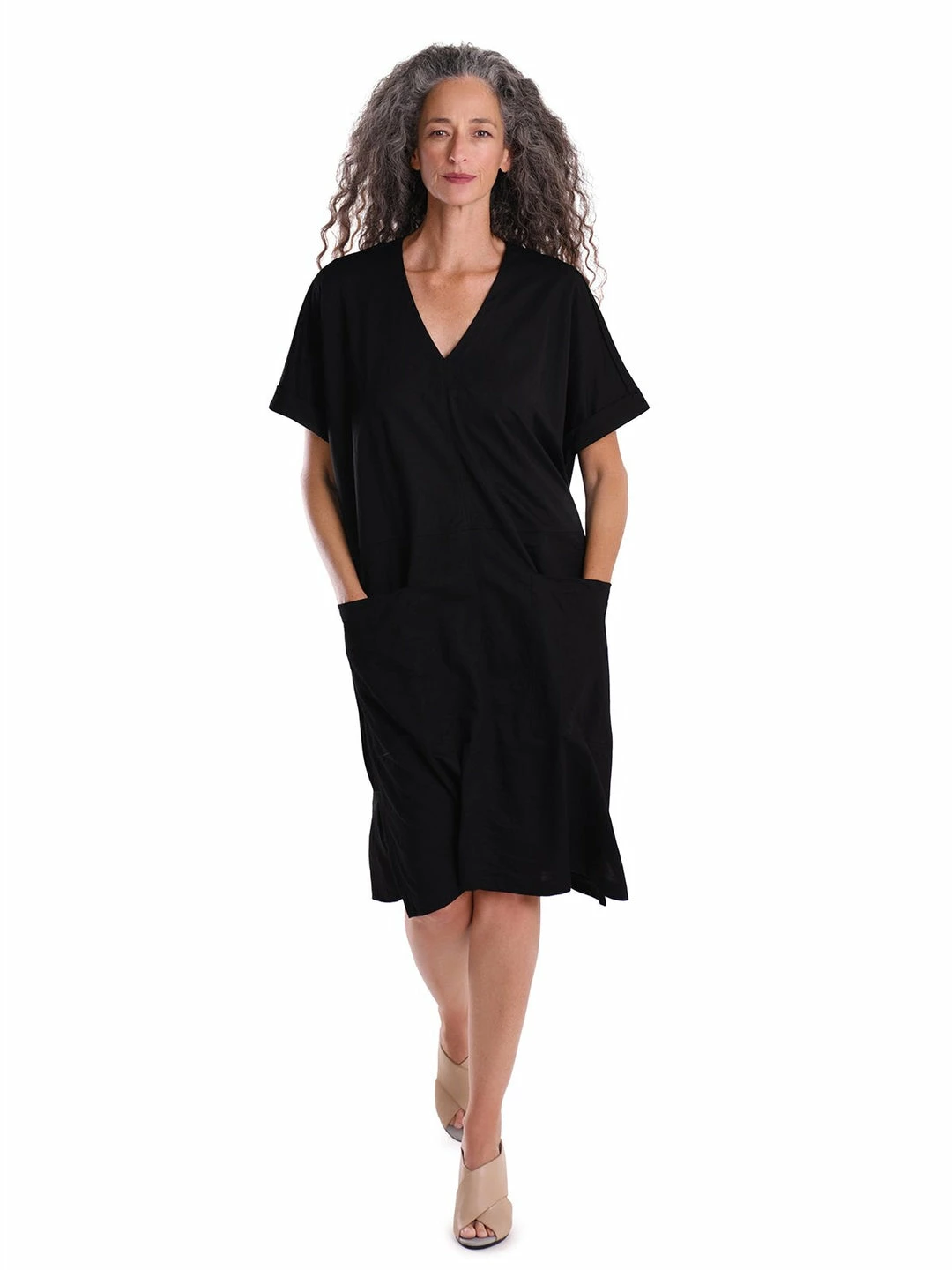 Alembika V Neck Pocket Front Dress, Black