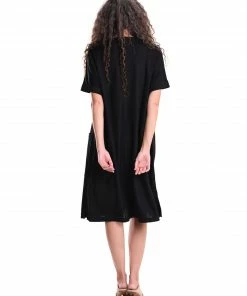 Alembika V Neck Pocket Front Dress, Black
