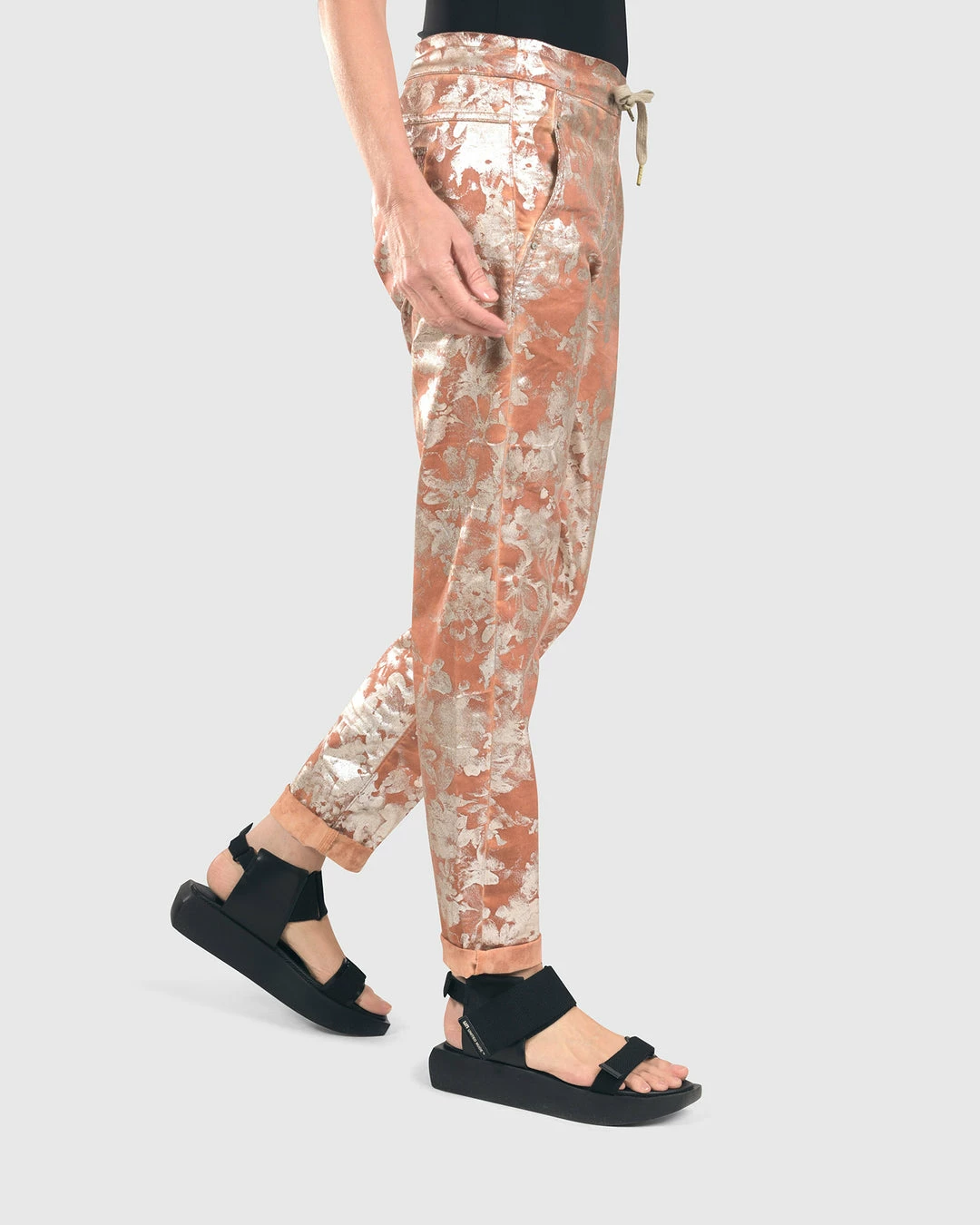 Alembika Alembika Metallic Floral Iconic Slim Leg Pant, Rust