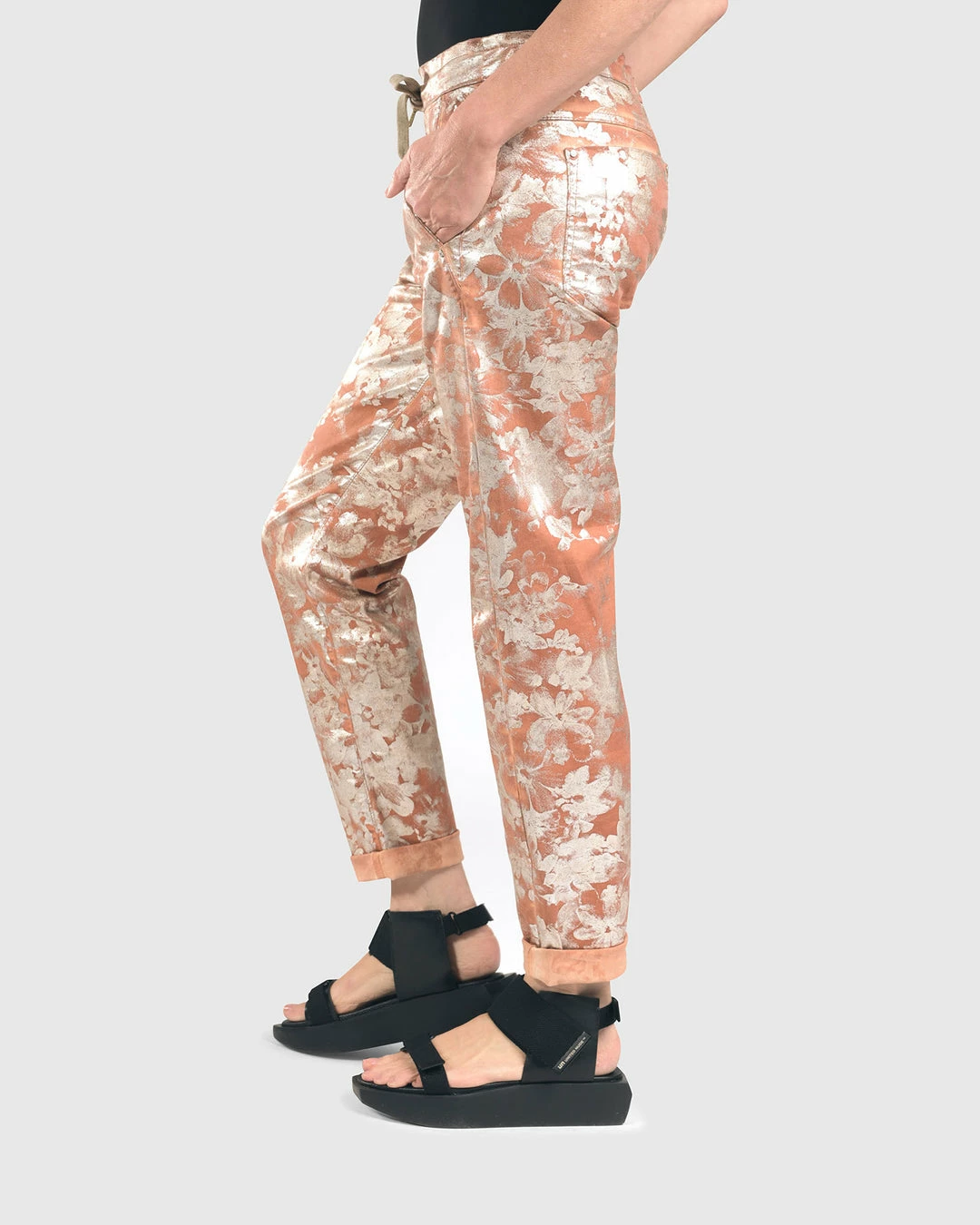Alembika Alembika Metallic Floral Iconic Slim Leg Pant, Rust