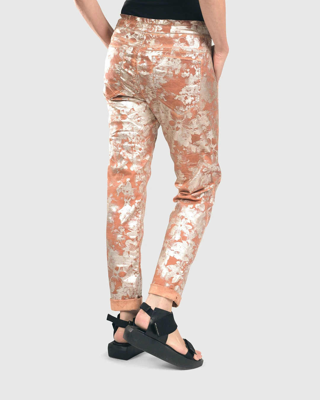 Alembika Alembika Metallic Floral Iconic Slim Leg Pant, Rust