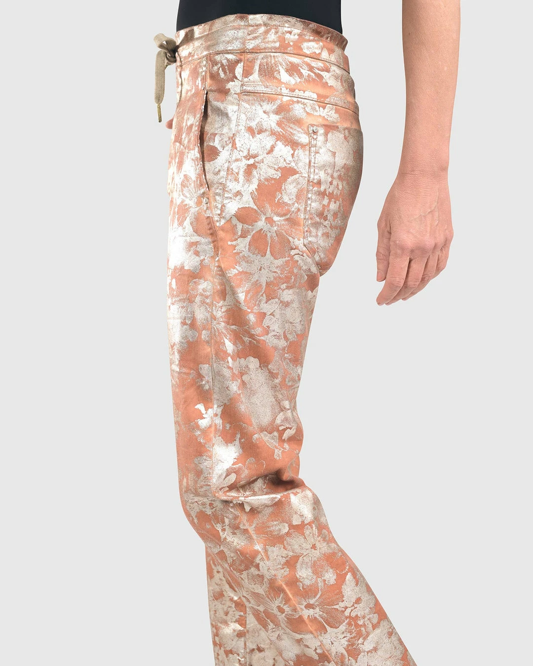 Alembika Alembika Metallic Floral Iconic Slim Leg Pant, Rust