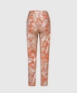 Alembika Alembika Metallic Floral Iconic Slim Leg Pant, Rust