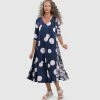 Alembika Alembika Mixed Dot V Neck A-Line Dress, Navy