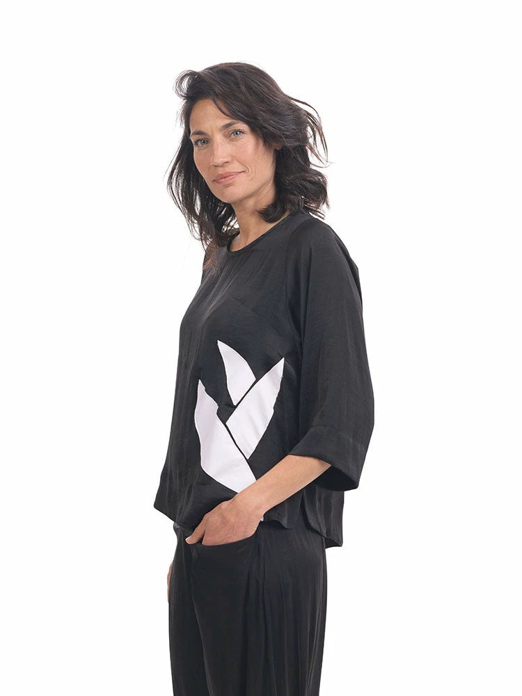 Alembika Satin Applique Boxy Top, Black Alembika