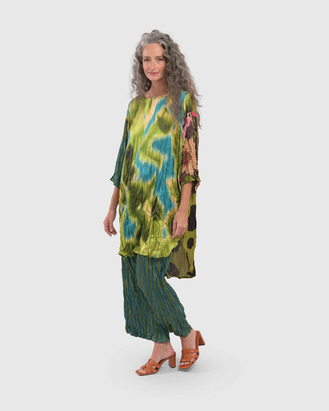 Alembika Satin Crush Dot Mesh Back Tunic, Aquamarine Alembika