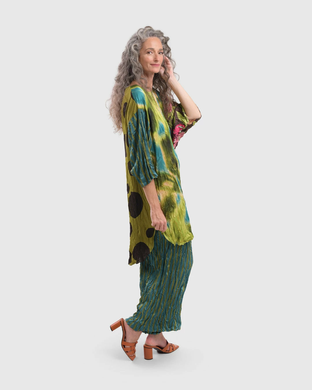 Alembika Satin Crush Dot Mesh Back Tunic, Aquamarine Alembika