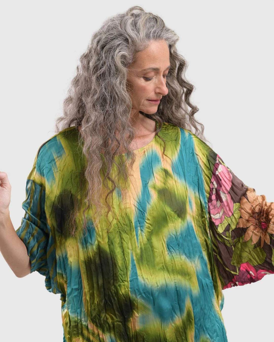 Alembika Satin Crush Dot Mesh Back Tunic, Aquamarine Alembika