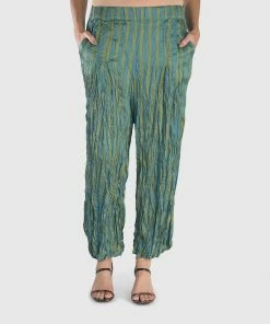 Alembika Satin Crush Striped Pant, Turquoise