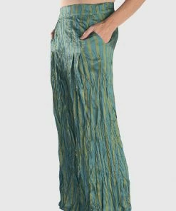 Alembika Satin Crush Striped Pant, Turquoise
