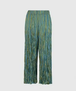 Alembika Satin Crush Striped Pant, Turquoise