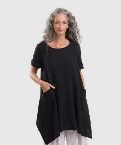 Alembika Striped Back Gauze Tunic, Black Alembika