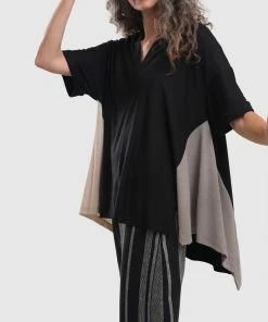 Alembika Alembika Striped Knit Accent V Neck Swing Top, Multi