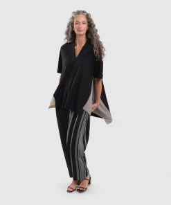 Alembika Alembika Striped Knit Accent V Neck Swing Top, Multi