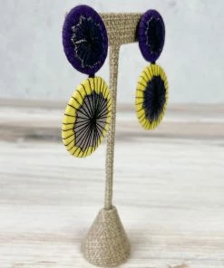 Beyond Threads Double Shiitake Earrings, Purple/Yellow