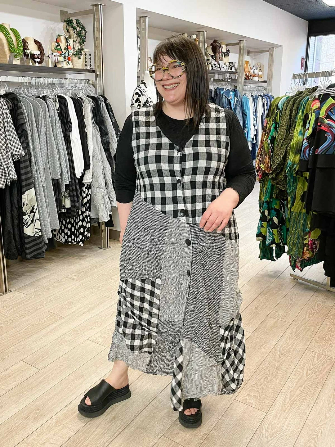 Bodil Long Vest/Dress, Black/White