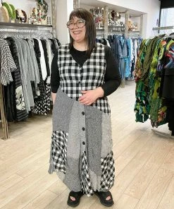 Bodil Long Vest/Dress, Black/White