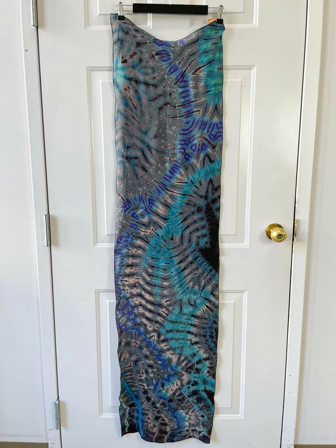 Carter Smith Shibori Rectangular Silk Scarf, Grey Teal Multi
