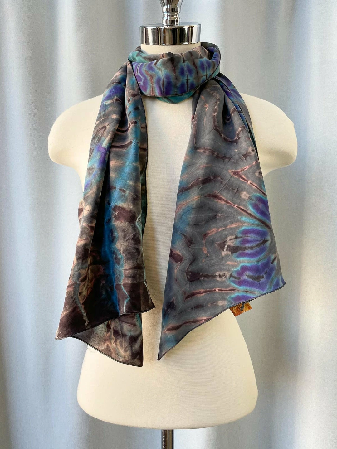 Carter Smith Shibori Rectangular Silk Scarf, Grey Teal Multi