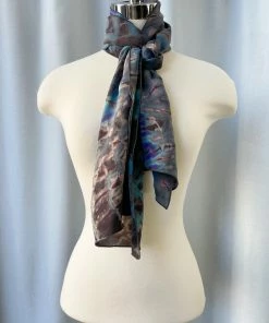 Carter Smith Shibori Rectangular Silk Scarf, Grey Teal Multi