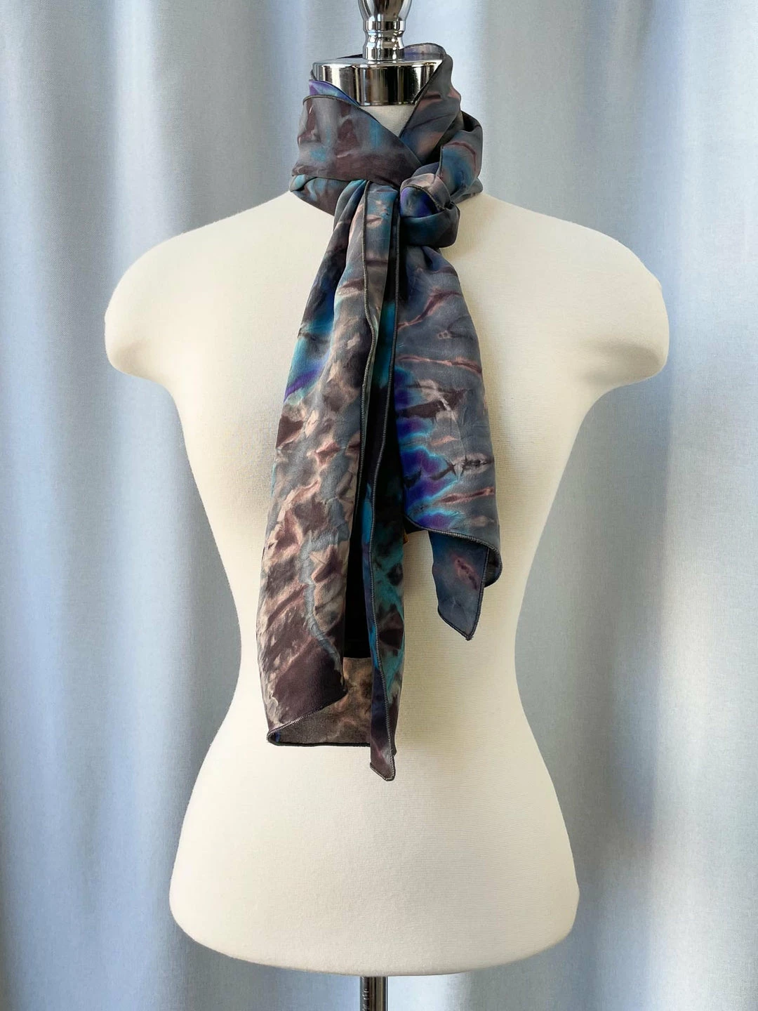 Carter Smith Shibori Rectangular Silk Scarf, Grey Teal Multi