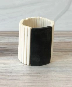 CATHs Jewelry Matchstick Rectangle Horn Cuff, Bone/Grey