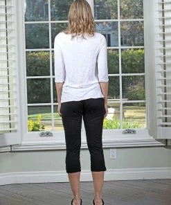 Chalet Crinkle 3/4 Sleeve Basic Top, White