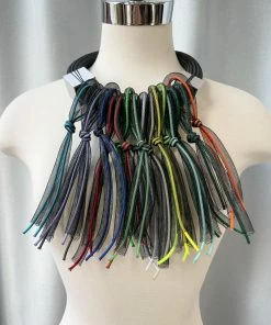 Christina Brampti Christina Brampti Tulle & Cord Fringe On Chunky Cord Necklace, Black Multi