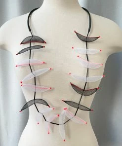 Christina Brampti Tulle Pod On Rubber Cord Necklace, Black/White/Orange