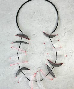 Christina Brampti Tulle Pod On Rubber Cord Necklace, Black/White/Orange