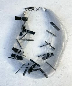 Christina Brampti Christina Brampti Short Multi Strand Tulle & Acrylic Bar Necklace, Grey/Black