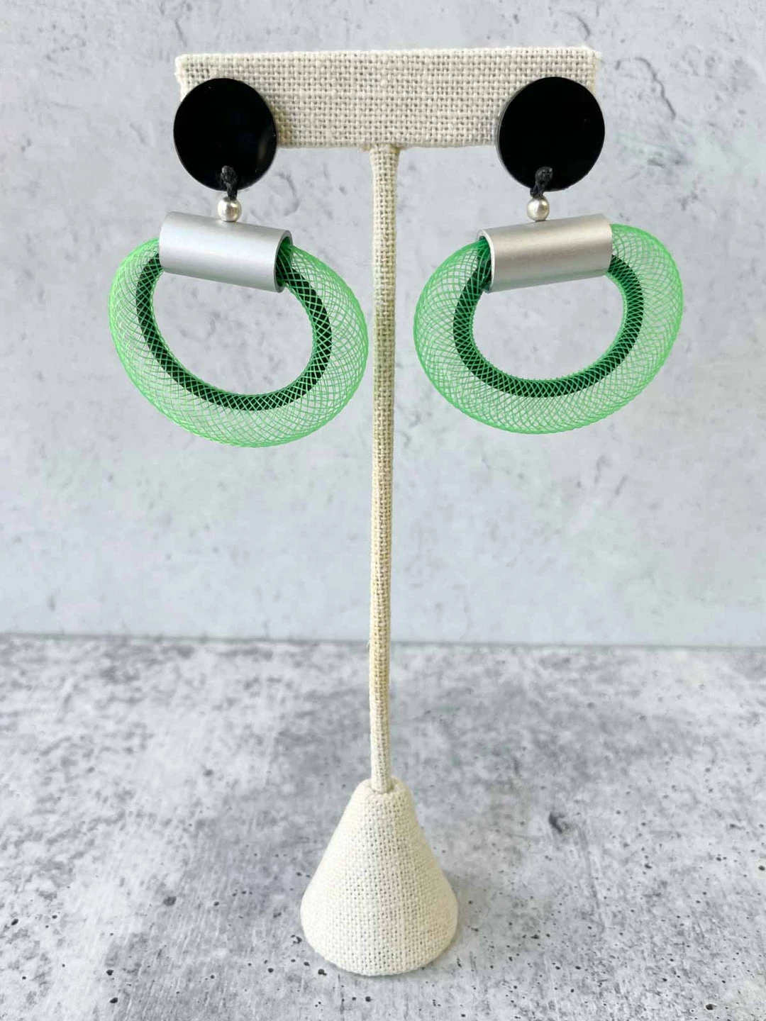 Christina Brampti Small Mesh & Cord Hoop Earrings, Green/Silver Christina Brampti