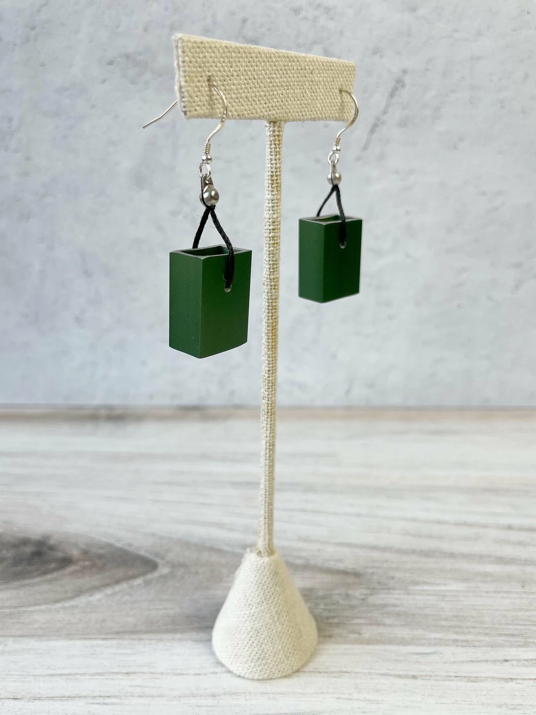 Christina Brampti Small Rectangular Aluminum Drop Earrings, Green