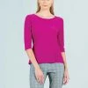 Clara Sunwoo Basic Round Neck Half Sleeve Top, Magenta Clara Sunwoo