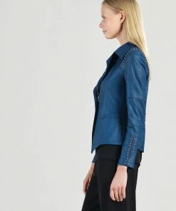 Clara Sunwoo Clara Sunwoo Studded Liquid Leather Jacket, Navy