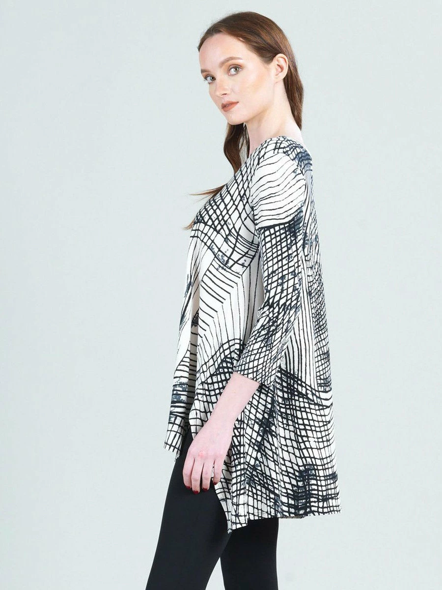 Clara Sunwoo Interlaced Lines V-Neck Hi-Low Envelope Hem Tunic, Bone/Black Clara Sunwoo