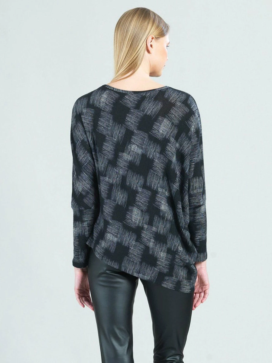 Clara Sunwoo Clara Sunwoo Square Sketch Dolman Sleeve Angle Hem Sweater Top, Black/White