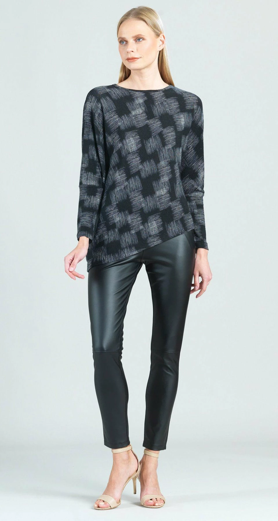 Clara Sunwoo Clara Sunwoo Square Sketch Dolman Sleeve Angle Hem Sweater Top, Black/White