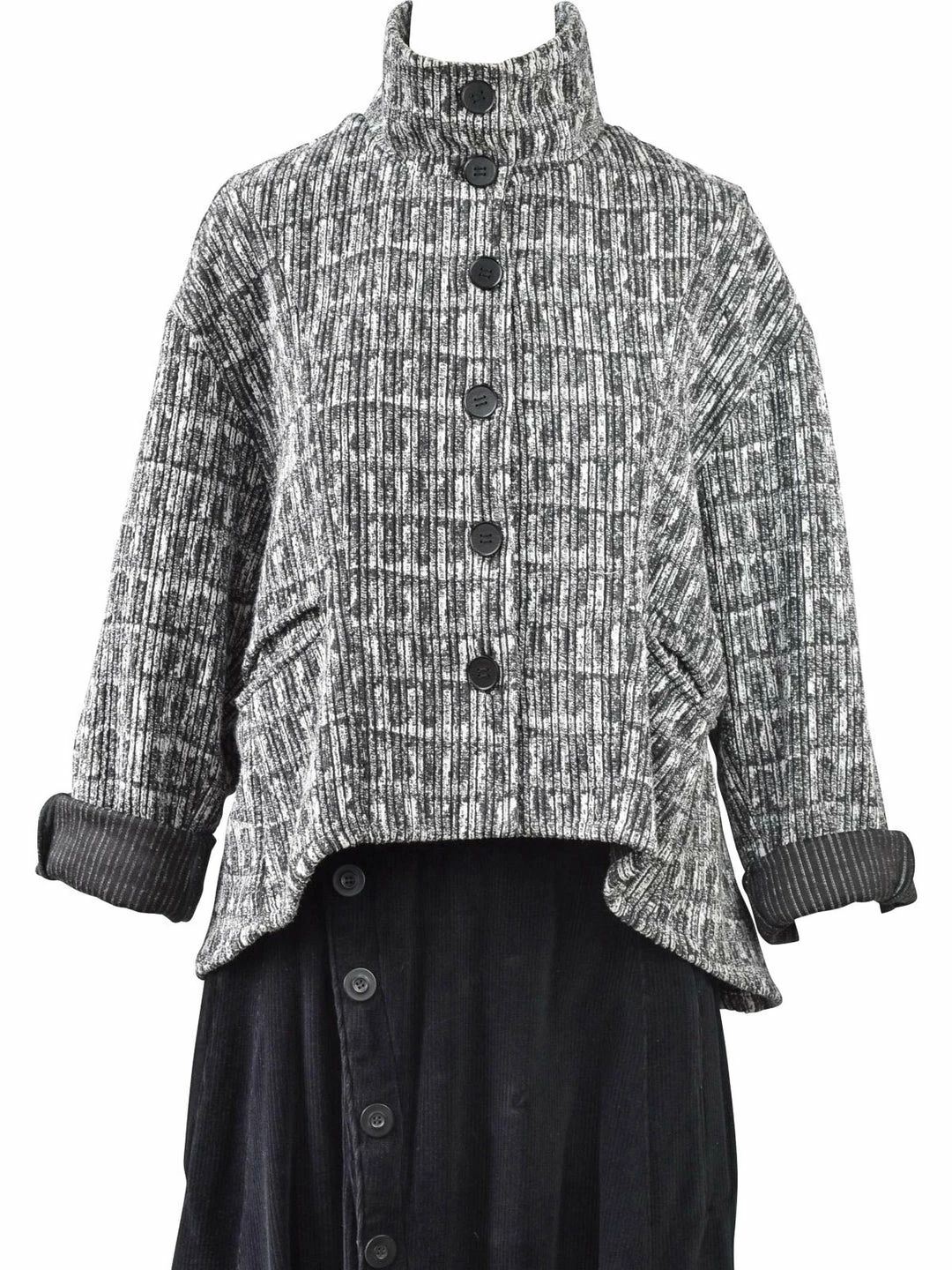 Dress To Kill Crop Mock Welt Jacket, Charcoal Chenille