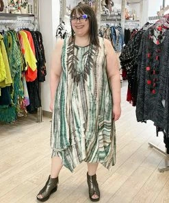 Dress To Kill Glamour Tuck Dress, Green Brown Tie Dye