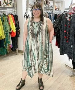 Dress To Kill Glamour Tuck Dress, Green Brown Tie Dye