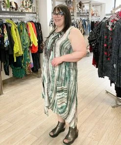 Dress To Kill Glamour Tuck Dress, Green Brown Tie Dye