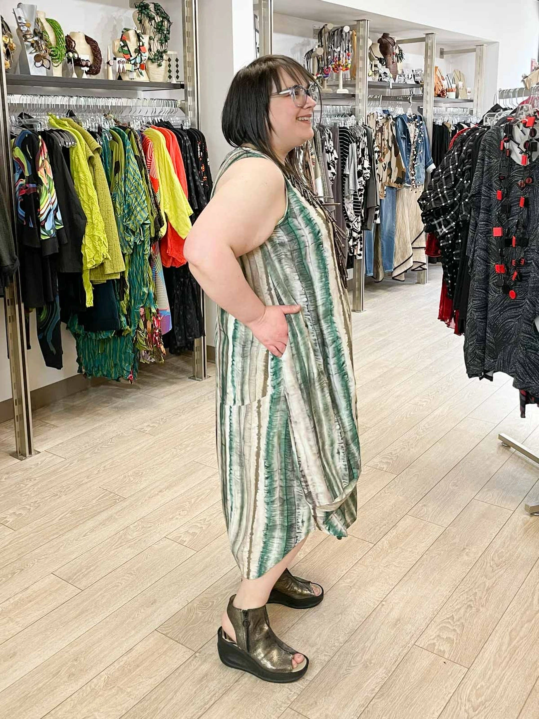 Dress To Kill Glamour Tuck Dress, Green Brown Tie Dye