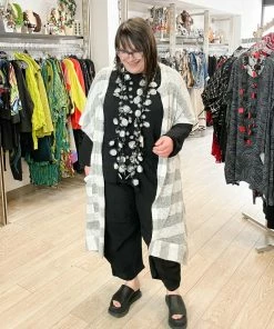 Dress To Kill Kimono, White Grey Stripe Knit Dress To Kill