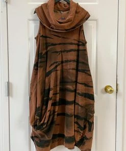 Dress To Kill Dress To Kill Sleeveless Cowl Glamour Dress, Rusty Cord Ninja Zebra Dye