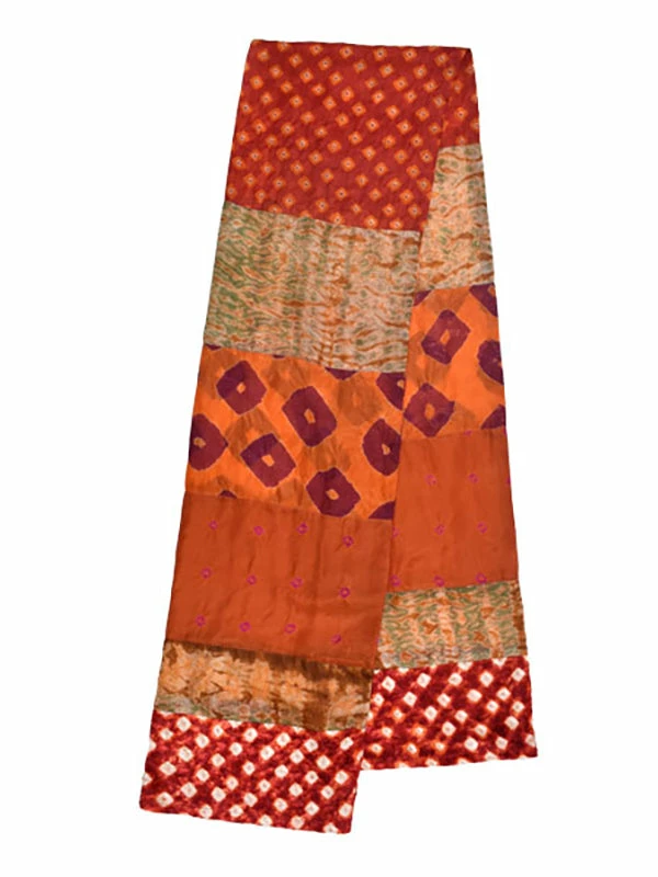 Dupatta Designs Cougar Silk Velvet Patchwork Scarf, Orange