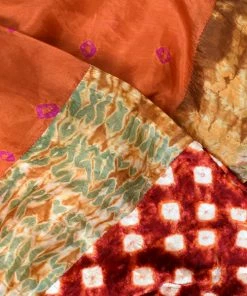 Dupatta Designs Cougar Silk Velvet Patchwork Scarf, Orange